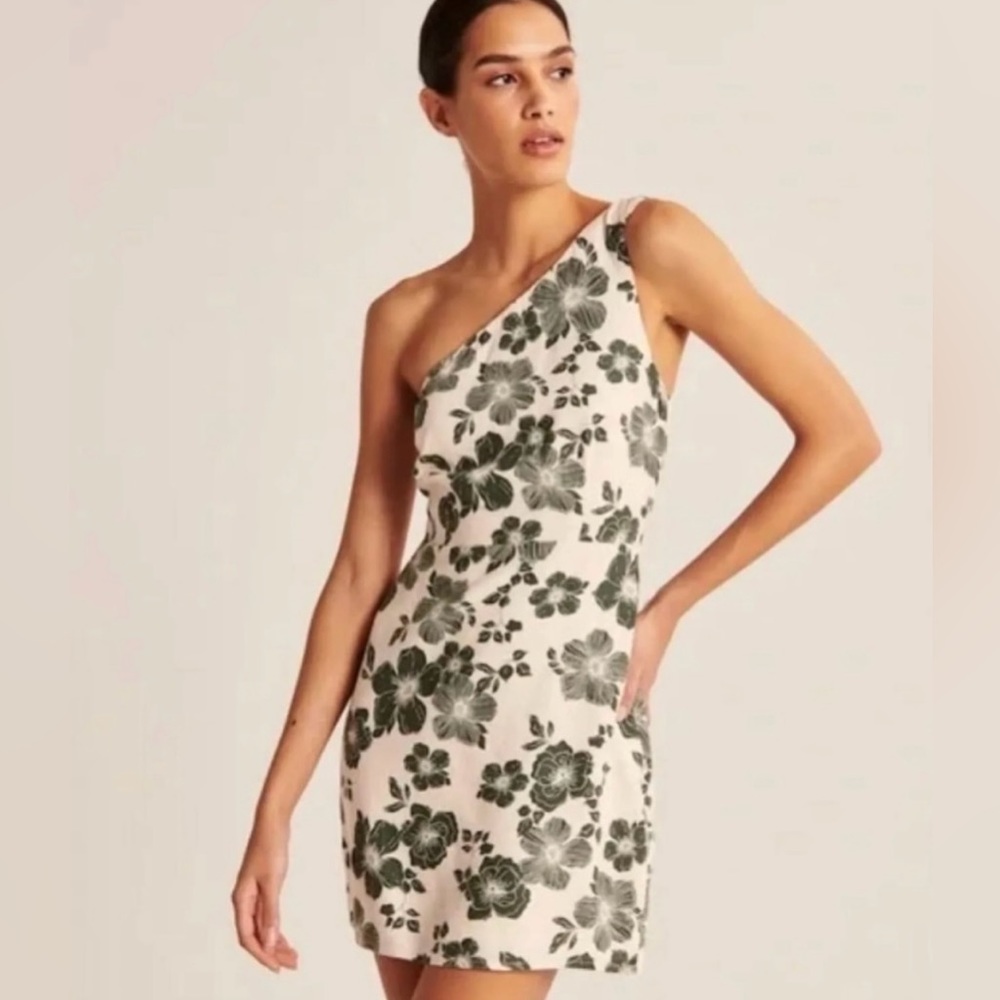 Abercrombie & Fitch One Shoulder Linen Blend Mini Dress
